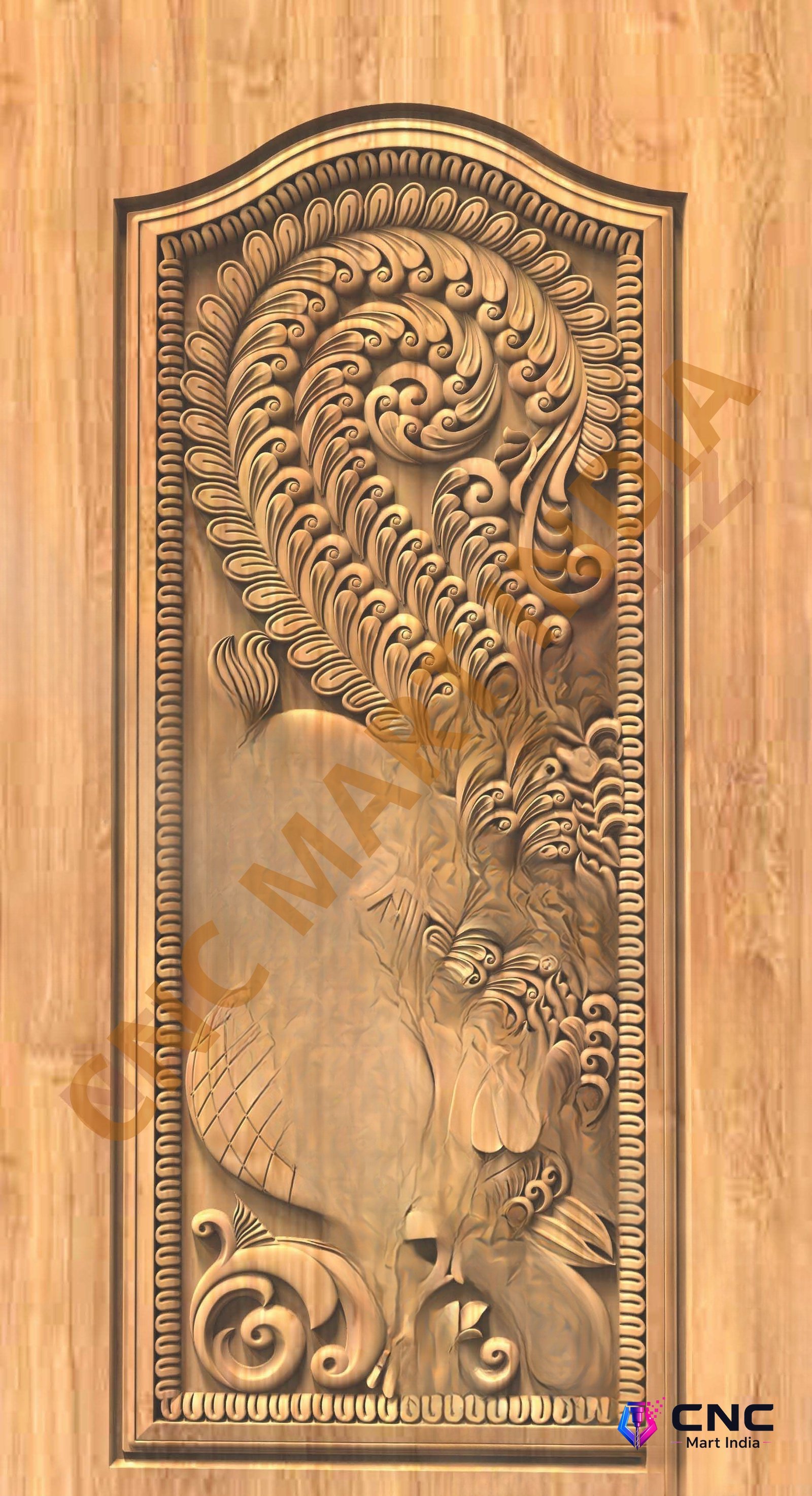 GSK EMBOSSING - EMD-67 Peacock Motif Traditional Wooden Door 3D Relief Model